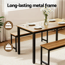 Load image into Gallery viewer, Artiss Dining Table and Chairs Set 3PCS Kitchen Metal Desk Bench Natural Oak