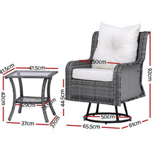 Load image into Gallery viewer, Gardeon 3PC Outdoor Furniture Bistro Set Lounge Wicker Swivel Chairs Table Cushion Grey - The White Mall