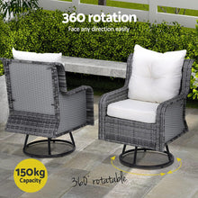 Load image into Gallery viewer, Gardeon 3PC Outdoor Furniture Bistro Set Lounge Wicker Swivel Chairs Table Cushion Grey - The White Mall