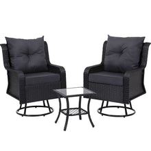 Load image into Gallery viewer, Gardeon 3PC Outdoor Furniture Bistro Set Lounge Wicker Swivel Chairs Table Cushion Black