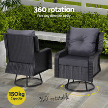 Load image into Gallery viewer, Gardeon 3PC Outdoor Furniture Bistro Set Lounge Wicker Swivel Chairs Table Cushion Black