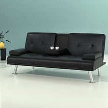 Load image into Gallery viewer, Artiss Sofa Bed 168CM Black PU Leather - The White Mall