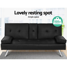 Load image into Gallery viewer, Artiss Sofa Bed 168CM Black PU Leather - The White Mall