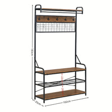 Load image into Gallery viewer, 5-in-1 Entryway Hall Tree and 3 Tier Storage Bench, Pipe Style Coat Rack with 9 Hooks, Rustic Brown
