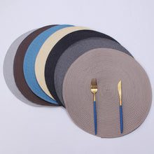 Load image into Gallery viewer, JWDX Placemats, 4 Pieces of Hand-Woven Placemats Insulation Mats Dining Table Anti-Slip Mats Clearance! Woven Spiral Table Placemats 15 Inches Round Set of 4 Non Slip Dining & Kitchen Table Mats Gold