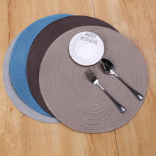 Load image into Gallery viewer, JWDX Placemats, 4 Pieces of Hand-Woven Placemats Insulation Mats Dining Table Anti-Slip Mats Clearance! Woven Spiral Table Placemats 15 Inches Round Set of 4 Non Slip Dining & Kitchen Table Mats Gold