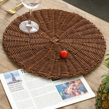 Load image into Gallery viewer, 14 Inch Round Woven Placemats, Non Slip Heat Resistant Plastic Table Mats,Table Placemat For Household Use,Round Rattan Placemats Braided Cup Coasters For Drink Kitchen Dining Table Decoration,Brown White