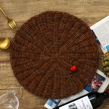 Load image into Gallery viewer, 14 Inch Round Woven Placemats, Non Slip Heat Resistant Plastic Table Mats,Table Placemat For Household Use,Round Rattan Placemats Braided Cup Coasters For Drink Kitchen Dining Table Decoration,Brown White
