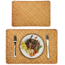 Load image into Gallery viewer, QZS Farmhouse Wicker Placemats,Woven Rattan Place Mat,Rectangular Table Pat,Hand Bamboo Tea Cup Mat,Natural Straw Placemat,Hand-woven Place Mats for Dining Table Home Kitchen Picnic 2Pcs