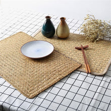 Load image into Gallery viewer, QZS Farmhouse Wicker Placemats,Woven Rattan Place Mat,Rectangular Table Pat,Hand Bamboo Tea Cup Mat,Natural Straw Placemat,Hand-woven Place Mats for Dining Table Home Kitchen Picnic 2Pcs