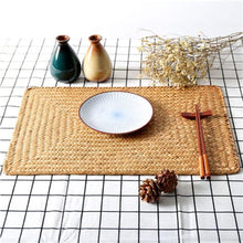 Load image into Gallery viewer, QZS Farmhouse Wicker Placemats,Woven Rattan Place Mat,Rectangular Table Pat,Hand Bamboo Tea Cup Mat,Natural Straw Placemat,Hand-woven Place Mats for Dining Table Home Kitchen Picnic 2Pcs