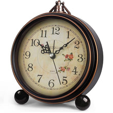 Load image into Gallery viewer, Vintage Analog Alarm Clock, 5 inch Small Silent Desk Clock with Night Light, Battery Operated for Table, Bedroom, Bedside, Living Room, Gift Clock (Flower)