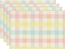 Load image into Gallery viewer, Blue Pink Yellow Buffalo Plaid Placemats Set of 4, 12x18 Inch Seasonal Easter Table Mats for Party Kitchen Dining Decoration