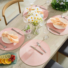 Load image into Gallery viewer, Round Braided Placemats 15 Inch Round Table Mats for Dining Tables Natural Woven Heat Resistant Place mats Set of 6 (Pink)