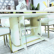 Load image into Gallery viewer, Asta Luxury Tempered Glass Top High Gloss Dining Table with Storage Cabinet