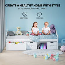 Load image into Gallery viewer, Kingston Slumber Wooden Single Sofa Bed Frame with Storage Drawers - White - The White Mall