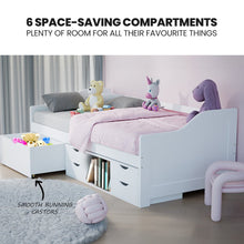 Load image into Gallery viewer, Kingston Slumber Wooden Single Sofa Bed Frame with Storage Drawers - White - The White Mall
