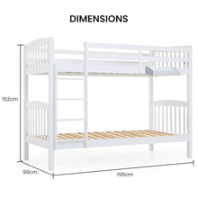 Load image into Gallery viewer, Kingston Slumber Wooden Kids Bunk Bed Frame, with Modular Design that can convert to 2 Single, White