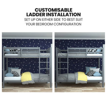 Load image into Gallery viewer, KINGSTON SLUMBER Single Bunk Bed Frame, Solid Pine 2-in-1 Modular Design Convert to 2 Single Beds, Grey