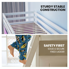 Load image into Gallery viewer, Kingston Slumber Wooden Kids Single Loft Bed Frame - Hiding Space Underneath with Interchangeable Pink and Blue Curtains