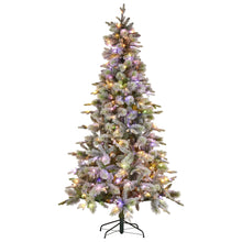 Load image into Gallery viewer, National Tree Company Snowy Stamford Spruce 7.5ft Christmas Tree Multi Functional White Coloured LED Lights & Foot Pedal