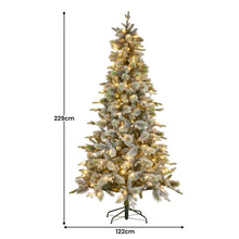 Load image into Gallery viewer, National Tree Company Snowy Stamford Spruce 7.5ft Christmas Tree Multi Functional White Coloured LED Lights & Foot Pedal