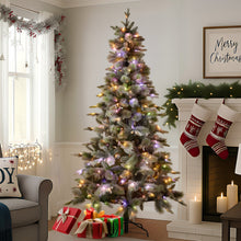 Load image into Gallery viewer, National Tree Company Snowy Stamford Spruce 7.5ft Christmas Tree Multi Functional White Coloured LED Lights & Foot Pedal