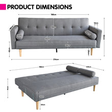 Load image into Gallery viewer, Sarantino Madison Sofa Bed Lounge Couch Futon Furniture Home Light Grey Linen Suite