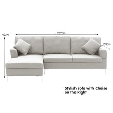 Load image into Gallery viewer, Sarantino Linen Corner Sofa Couch Lounge L-shape W/right Chaise Seat Light Grey