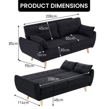 Load image into Gallery viewer, Sarantino 3 Seater Modular Linen Fabric Sofa Bed Couch Futon Suite - Black