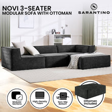 Load image into Gallery viewer, Sarantino Novi 3 - Seater Modular Sofa with Ottoman in Black Non - Slip Bottom Lounge - The White Mall