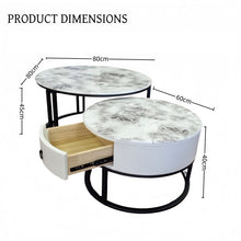 Load image into Gallery viewer, Snowy Mountain Faux Modern Marble Slate Nesting Coffee Table Set Leather Wrapped Wood Drawers