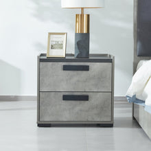 Load image into Gallery viewer, Bedside Table with 2 Storage Drawers MDF Combination of Black & Cement Colour Nightstand