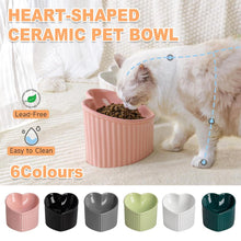 Load image into Gallery viewer, Love Shape Slanted Cat Bowl Ceramic Pet Bowl for Cats Food Water Feeding Dish - Black