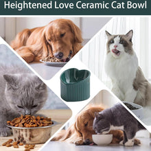 Load image into Gallery viewer, Love Shape Slanted Cat Bowl Ceramic Pet Bowl for Cats Food Water Feeding Dish - Black