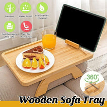 Load image into Gallery viewer, Wooden Lazy Sofa Tray Rotating With Mobile Phone Tablet Holder Plate Breakfast Snack Foldable