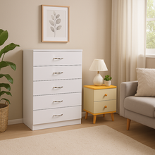 Load image into Gallery viewer, NNECN 5 Layer White Drawer Chest Storage with Bedside Table