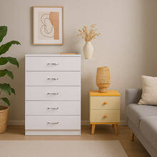 Load image into Gallery viewer, NNECN 5 Layer White Drawer Chest Storage with Bedside Table