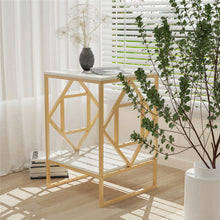 Load image into Gallery viewer, White Marble Gold Side Table Living Room End Accent Table Nightstand with Shelf