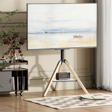 Load image into Gallery viewer, FIN 32-75 Inch Swivel Tripod TV Stand Stable Wooden Legs TV Mount with Marble Shelf