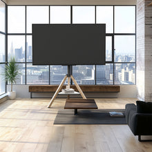 Load image into Gallery viewer, FIN 32-75 Inch Swivel Tripod TV Stand Stable Wooden Legs TV Mount with Marble Shelf
