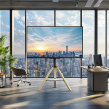 Load image into Gallery viewer, FIN 32-75 Inch Swivel Tripod TV Stand Stable Wooden Legs TV Mount with Marble Shelf