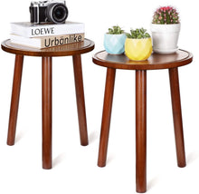 Load image into Gallery viewer, 2Pcs Small Side Table Round End Table Wood Plant Stand Super Thick 3-Legs Stool