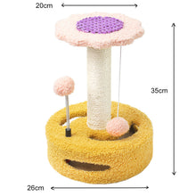 Load image into Gallery viewer, Yellow And Pink Sunflower Cat Scratching Post - 35cm Sisal Cat Tree with Plush Toys for Small Cats