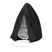 Load image into Gallery viewer, Black Heavy Duty Hanging Egg Chair Shield with Windproof Drawstring and Storage Bag - Waterproof & Dustproof Garden Swing Chair Protector (Single Seat 190 x 115 CM)