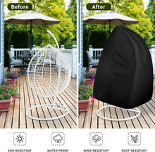 Load image into Gallery viewer, Black Heavy Duty Hanging Egg Chair Shield with Windproof Drawstring and Storage Bag - Waterproof & Dustproof Garden Swing Chair Protector (Single Seat 190 x 115 CM)
