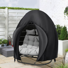 Load image into Gallery viewer, Black Heavy Duty Hanging Egg Chair Shield with Windproof Drawstring and Storage Bag - Waterproof & Dustproof Garden Swing Chair Protector (Double Seat 190 x 115 CM)