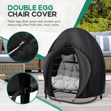 Load image into Gallery viewer, Black Heavy Duty Hanging Egg Chair Shield with Windproof Drawstring and Storage Bag - Waterproof & Dustproof Garden Swing Chair Protector (Double Seat 190 x 115 CM)