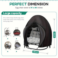 Load image into Gallery viewer, Black Heavy Duty Hanging Egg Chair Shield with Windproof Drawstring and Storage Bag - Waterproof & Dustproof Garden Swing Chair Protector (Double Seat 190 x 115 CM)