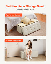 Load image into Gallery viewer, Foldable Storage Ottoman Bench, End of Bed Bench with Side Bags, Folding Upholstered Storage Chest Supports 660 lbs, Linen Bed Ottoman with Large Space for Living Room, Bedroom, Entryway, Beige